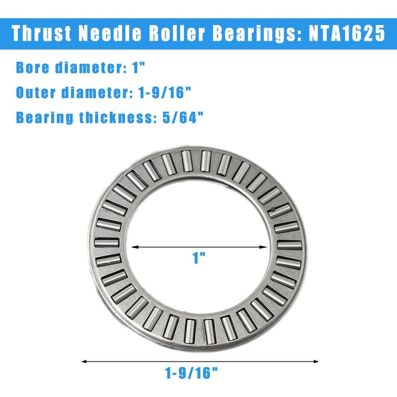 koofull 4 Sets NTA1625+2TRA, Thrust Needle Roller Bearings with Two Washers, ID 1", OD 1-9/16" - Image 2